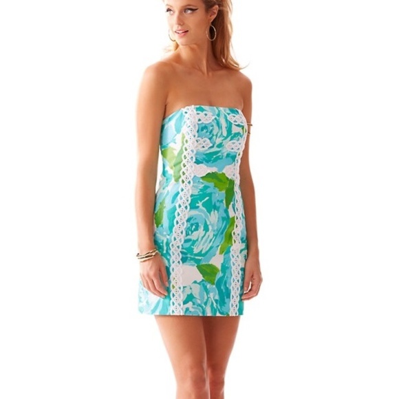 Lilly Pulitzer Womens Strapless Blue/Green Dress - Picture 2 of 3